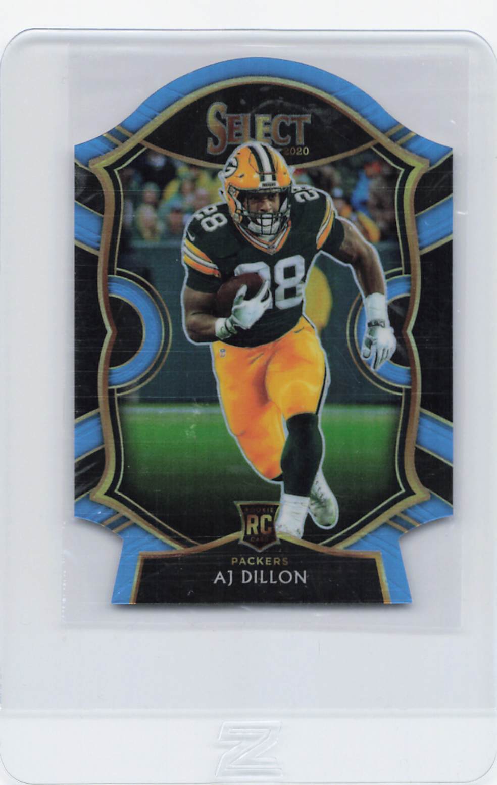 2020 Panini Select #65 AJ Dillon Light Blue Prizm Die Cut