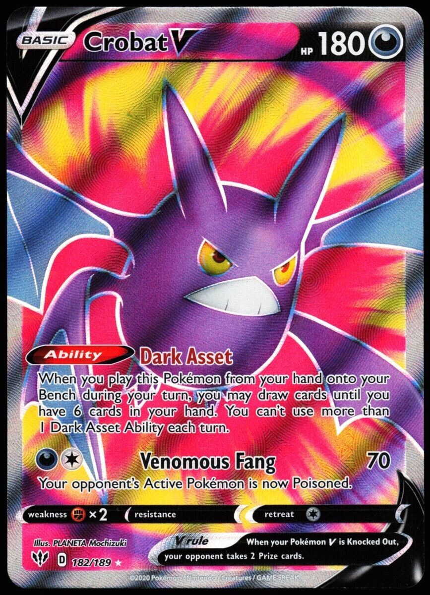 NM Crobat V 182/189 Full Art Ultra Rare Darkness Ablaze Pokemon