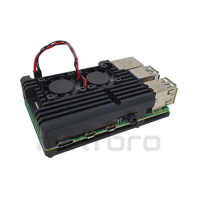 Raspberry Pi 4 Kühlkörper mit 2x Lüfter aktiv heatsink Aluminium Gehäuse Kühler