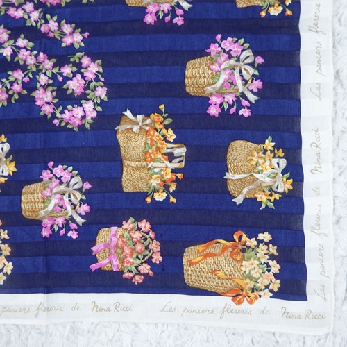 M798 NINA RICCI Blue Cotton Scarf Scarves Pocket Square 20.5" X 21.5" - Picture 5 of 7