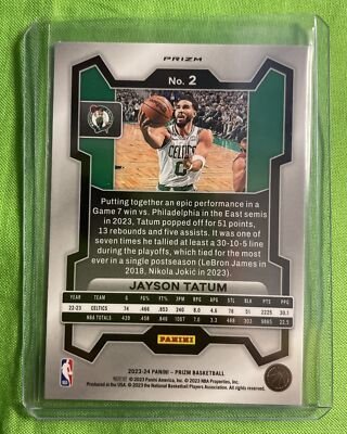 ジェイソン テイタム Panini Prizm 199枚限定 2年目 2023-24 Panini Prizm - Jayson Tatum #2 Silver Prizm for sale