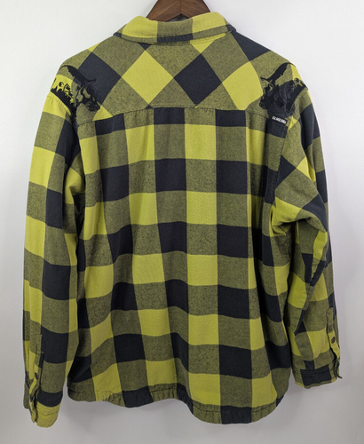 Metal Mulisha Yellow Plaid Snap Long Sleeve Flannel Fleece Shacket Size XL - Picture 5 of 12