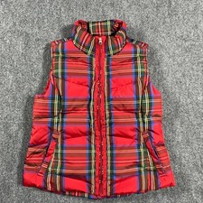 Lands End Girls Plaid Puffer Vest Red Blue Green Sz 10 12 Down Insulated