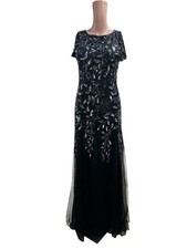 Adrianna Papell Women’s Dress Sequined mesh Floral Evening Fit and Flare 4 Black