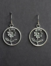 Sunflower Charm Earrings 925 sterling silver Hooks pewter Charms 1 1/4" Flower