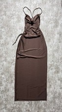 ? Chocolate Brown Cowl Neck Maxi Dress | Open Back Lace-Up Evening Dress  ??