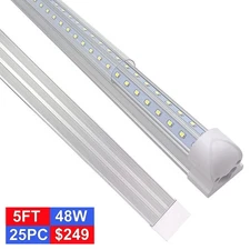 25 Pack 5Ft Led Shop Light 48W 6200Lm Clear Cover T8 Integrated Led Tube Lights