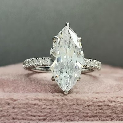 2.50CTW Marquise Cut Moissanite Women's Engagement Ring 14K White Gold Plated