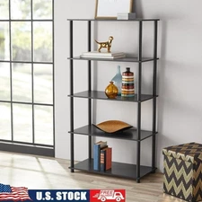 No Tools 5-Shelf Bookcase Open Storage Unit Easy Assembly Organize Living Room