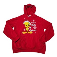 Looney Tunes Size M 7 - 9 Juniors Red Tweety Bird Holiday Hoodie Sweatshirt