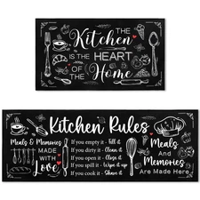 2 Pcs Farmhouse Kitchen Rugs and Mats Set Non Slip Kitchen Utensil Mat Brown