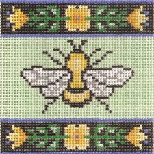 Hand painted needlepoint Bee square 3" 18 mesh
