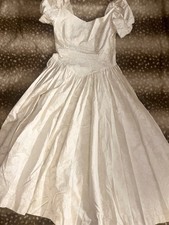 Vintage 1980s Laura Ashley White Floral Puff Sleeve Princess Gown Wedding Dress