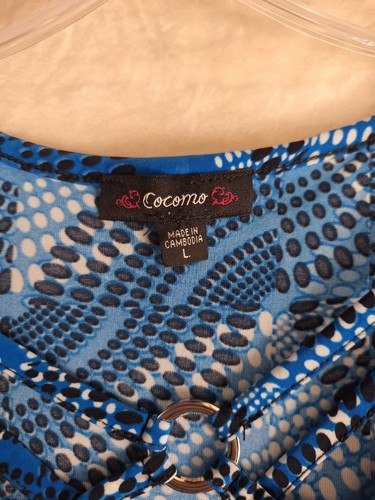 Cocomo Kleid Damen großer blauer Print ärmellos V-Ausschnitt Akzente Stretch A-Linie - Bild 6 von 13