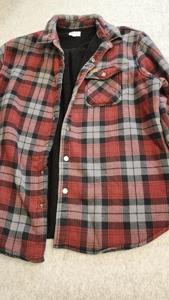 Matix Jacket Mens XL Red Black Plaid Sherpa Lined Flannel Shirt Shacket Snap - Image 2 of 4