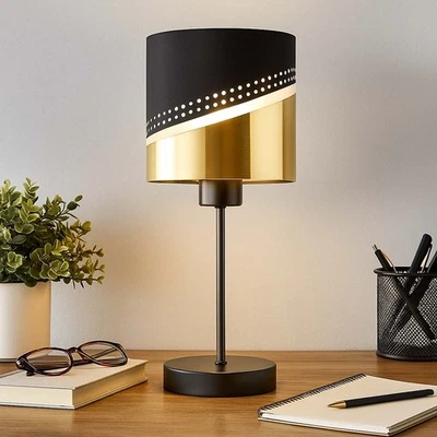 GLOBO Beistellleuchte Tischleuchte Nachttischlampe schwarz gold Textil Schlafzimmer