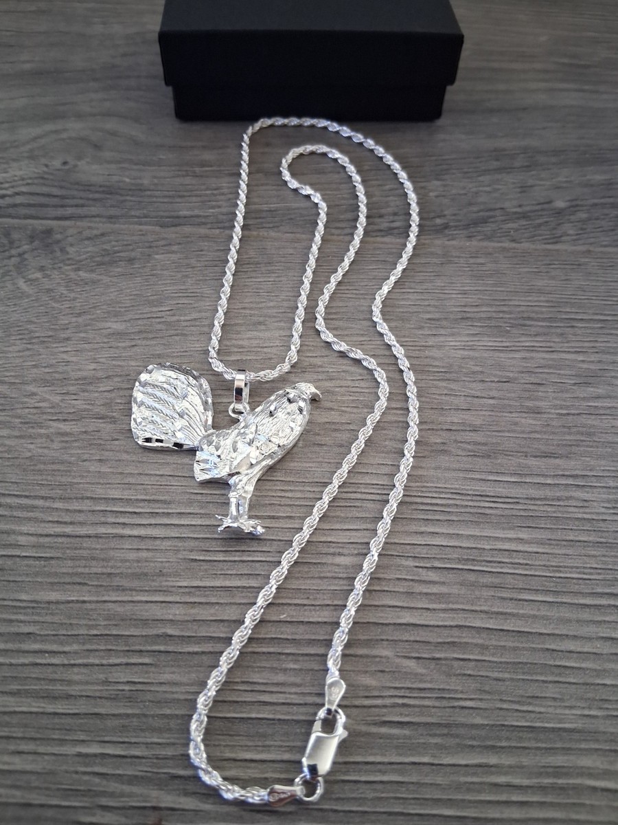 Conjunto De Cadena Y Dije Gallo En Plata Fina Ley 925 | Meses sin interés