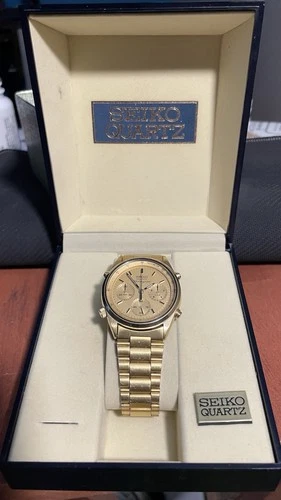 RARE VINTAGE SEIKO CHRONOGRAPH JAMES BOND 7A28-7029 JAPAN GOLD TONE MEN'S WATCH