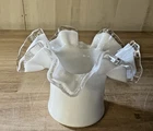Vintage Fenton Milk Glass Silver Crest Top Hat Vase Ruffled Edge
