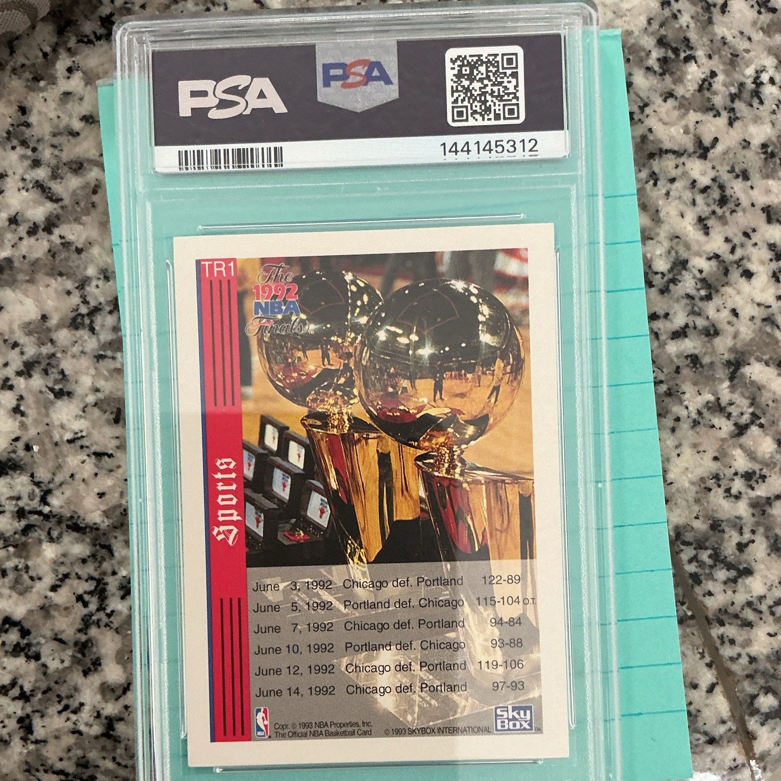Hoops 1992 NBA Championship Series TR1 Michael Jordan Clyde Drexler PSA 7 view 2
