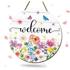 Summer Flower Welcome Door Sign Wildflower Wooden Hanging Sign Wildflower vivid