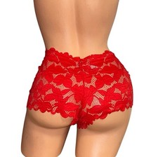 Red Lace Silky Sheer Cheeky Bikini Panties New
