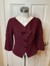 St. John Burgundy Tweed Bow Front Jacket, Size 4