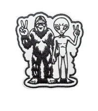 Alien Bigfoot Sasquatch Peace Patch Funny Meme, Iron On/Sew On