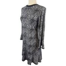 Michael Kors Dress Women's Size Medium Black Silver Animal Print Ruffle Hem