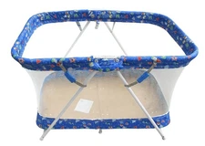 Vintage Cosco mesh sided foldable playpen 1980s retro blue print 40 x 26