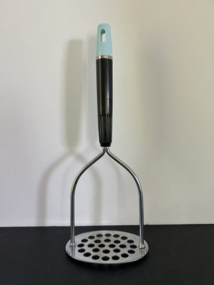 VTG MCM Top Drawer Potato Masher Stainless Oval Blade Blue Black Handle USA 10''