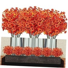 15 Bunches Artificial Silk Flowers for Outdoor UV Resistant Faux Autumn Orange