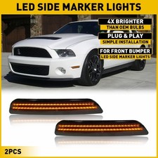2x Smoked LED Bumper Side Marker Signals Light Amber For 2010-2014 Ford Mustang