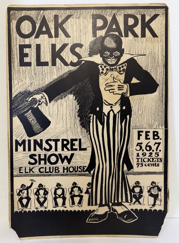Original Antique Minstrel Show Poster Oak Park Elks Lodge 1925 20.25” X 14” Look