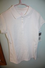 CHAPS Size M 8-10  White Short Sleeve School Uniform Dress Polo NWT MSRP $20