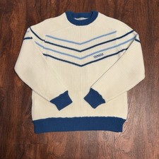 Vintage 70s 80s Yamaha Sweater Blue White Chevron Knit Moto Racing Made USA