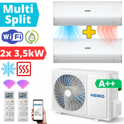 Heiko Multisplit Klimaanlage 1x M3T070-D1 + 2x 3,5 kW Klima WLAN Klimagerät R32