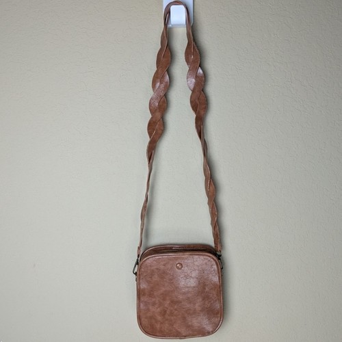 Vintage 70s 80s Handmade Tan Crossbody Bag – Braided Strap Boho Festival Hippie - Image 1