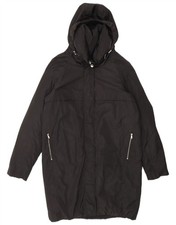 MANGO Womens Hooded Padded Coat UK 14 Medium Black Polyester DG10