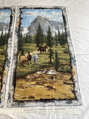 Vtg Running Wild River woods 23 X 43   Panel Horses Mountain B
