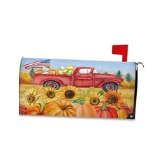  Autumn Fall Thanksgiving Pumpkin Red Truck Mailbox Cover Magnetic Standard 