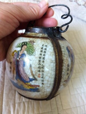 Rare Antique Chinese Hand Painted Signed Metal And Crackle  display picture 1