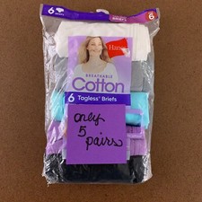 Hanes Women's Size 6 Multicolo Breathable Cotton Tagless Brief Panty 5 Pack New