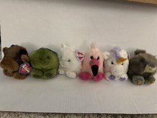 Puffkins Vintage Lot of 6 Plush with Tags 90s Flamingo Turtle Squirrel Unicorn