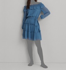 Lauren Ralph Lauren Women's Blue Polka Dot Off-Shoulder Self-Tie Dress Size 2