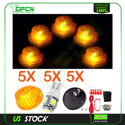 5 Pack Amber Cab Marker Roof Light Lens Covers For Chevy GMC Pickup – Round 9069A Style