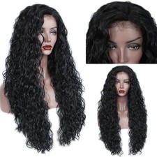 Black Women Long Loose Curly Wave Heat Resistant Synthetic Lace Front Hair Wigs