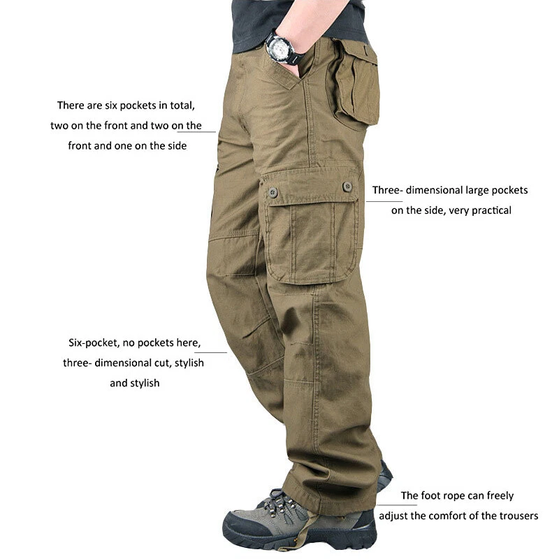 Men's Army Tactical Combat 100% Cotton Cargo Work Pants Outdoor Hiking Trousers - Image 4 of 4