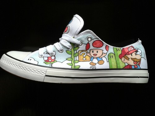 Converse All Star Super Mario Bros Scarpe Disegnate Handmade Paint Uomo  Donna | eBay