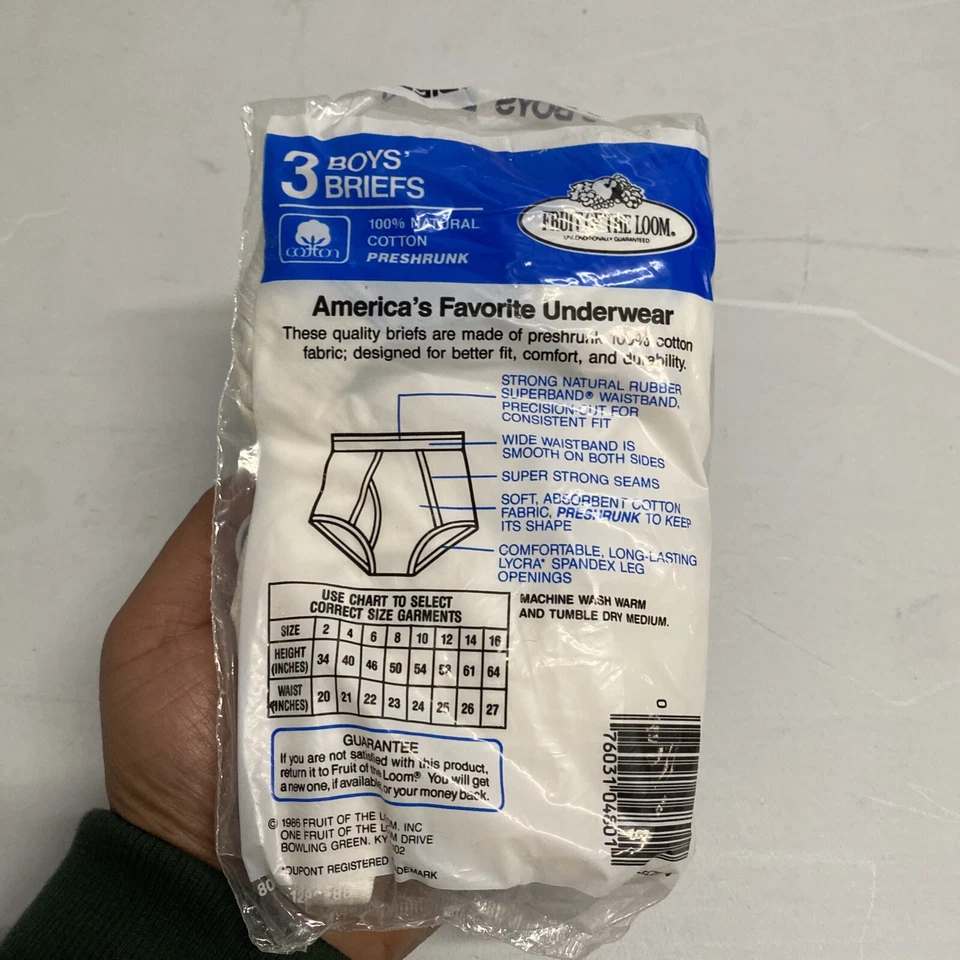 Calzoncillos vintage Fruit Of The Loom para niños talla 4 nuevos 1986 nuevos de stock muerto rayas azules Foto 2 de 4